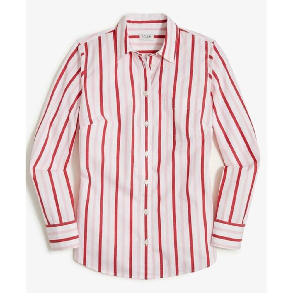 2/$30 EUC J.Crew Stretch Cotton Signature Fit Striped Shirt White Red XS
